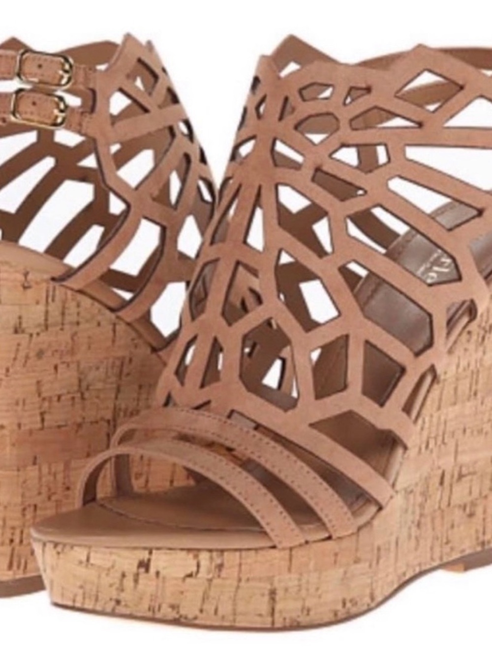 Charles David Tan Wedge Sandals with Geometric Cut-Outs